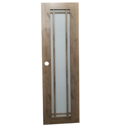 Passage - Door - 1 1/4" x 18" x 72" - Carb 2 - L&L - Assembled Door - w/Mullions - 1 Panel Glass - Opaque Light Silver - Montana Vintage Maple