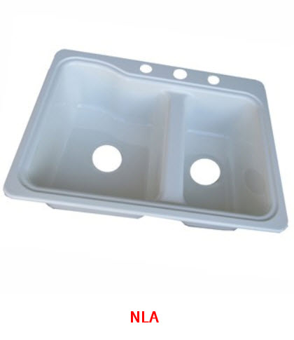 Sink - Kitchen - 19" x 25" x 7 1/2"D - 3 Holes - Double Bowl - White - KB Eco Green Kitchen Traveler