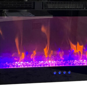 Fireplace - 30" - Electric - Flush Mount - Touch Screen - w/Remote Control - 3 Color LED - w/Crystals - Black