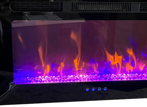 Fireplace - 30" - Electric - Flush Mount - Touch Screen - w/Remote Control - 3 Color LED - w/Crystals - Black